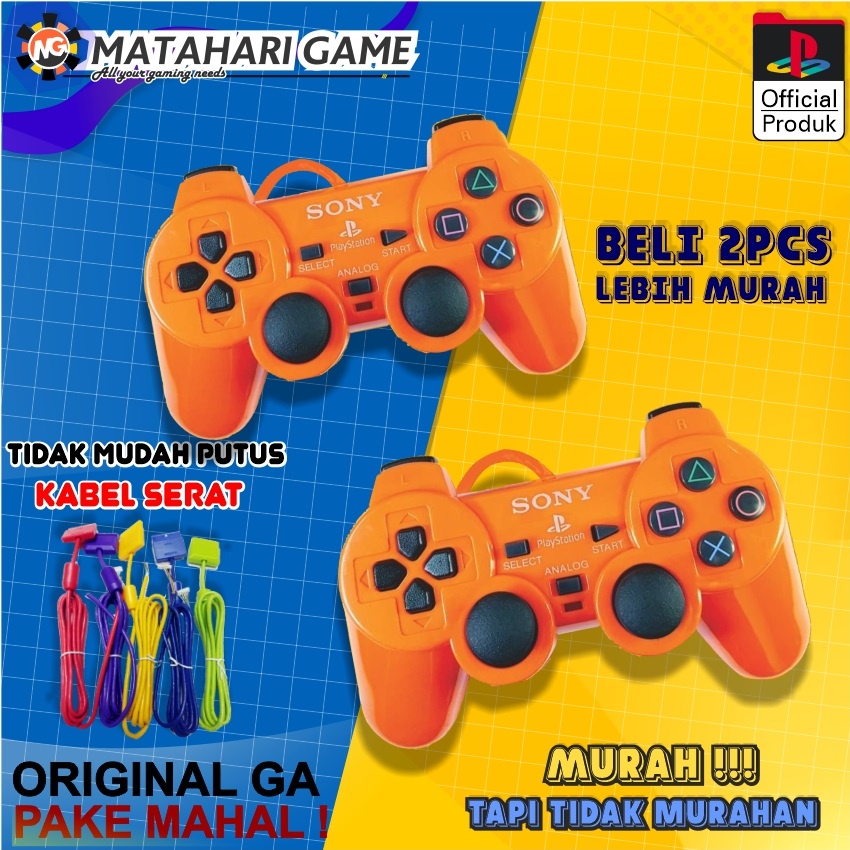2 Pcs Murah / Stik Stick PS2 Kabel Serat Warna Sony Playstation 2 Stick Biru