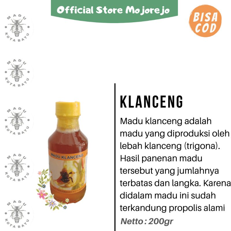 

Madu Murni Klanceng/Trigona Netto 200gr Botol kaca (Madu Kota Batu)