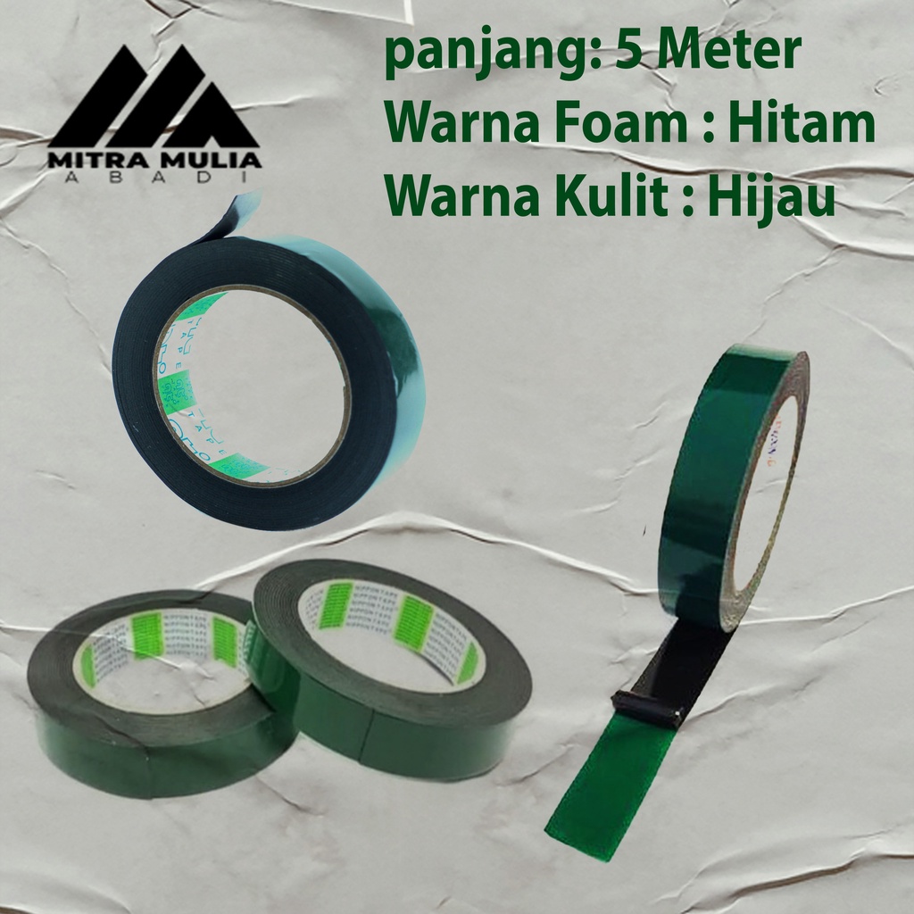 Perekat Lem-Double Tape Hijau Busa l 1 Inch x 5 Meter Foam