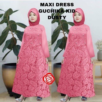 Baju Pesta Gamis Brukat Anak Remaja Muslim Adem Mewah Model Kekinian Terbaru Lebaran 2022 Dress Gaun