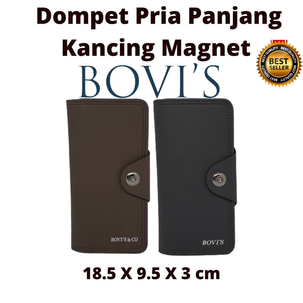 Dompet Pria Panjang Import Original Ori Bovis Branded Model Kancing Magnit Bahan Premium Kualitas Distro Keren Anak Muda Harga Murah Dan Terjangkau