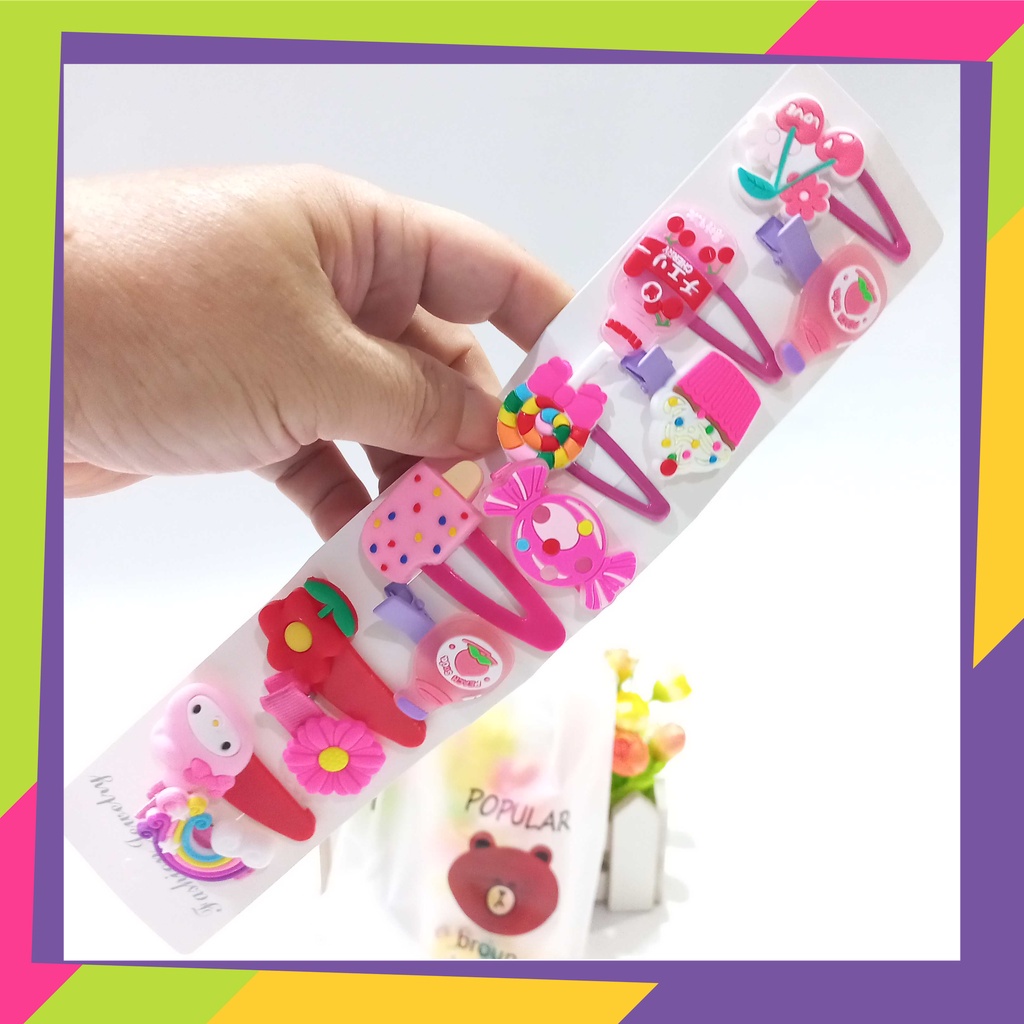 1741D1 / Jepit rambut anak perempuan isi 12pcs / Korea fashion lucu free pouch &amp; zipper lock