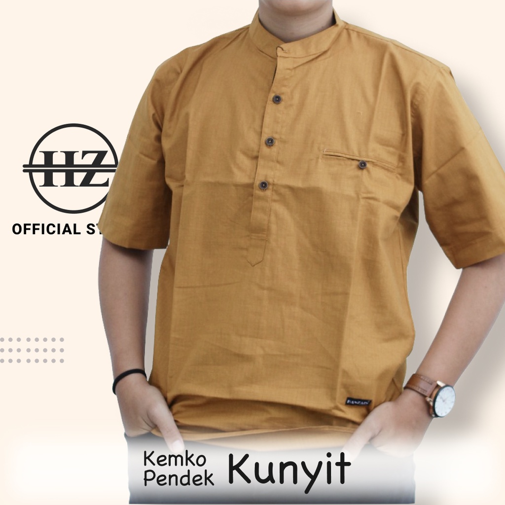 BAJU KEMEJA KOKO KEMKO PRIA LENGAN PENDEK - KUNYIT - KATUN - HANZAIN OFFICIAL