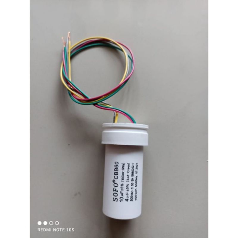 SOFO CBB60 500VAC | Kapasitor mesin cuci 2 tabung 10uf + 5uf original