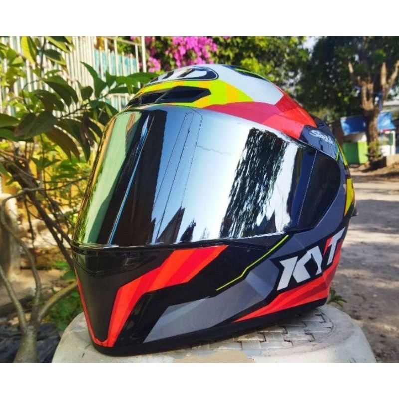 Visor flat KYT  TT course/kacaTT course/VISOR norisk  iridium blue&amp;ReD gold