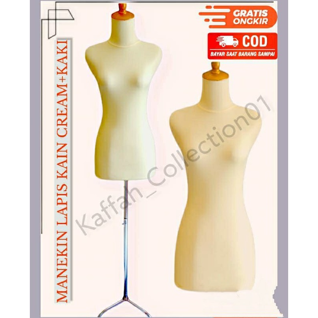 MANEKIN LAPIS KAIN CREAM + KAKI BESI/PATUNG BAJU WANITA / GANTUNG BAJU