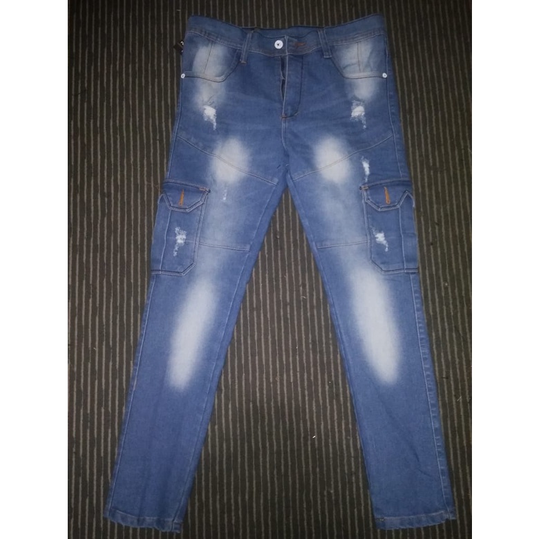 Celana Crago JEANS Pria Sobek Jins Kargo Cowok Premium Original Kreator Apparel Denim