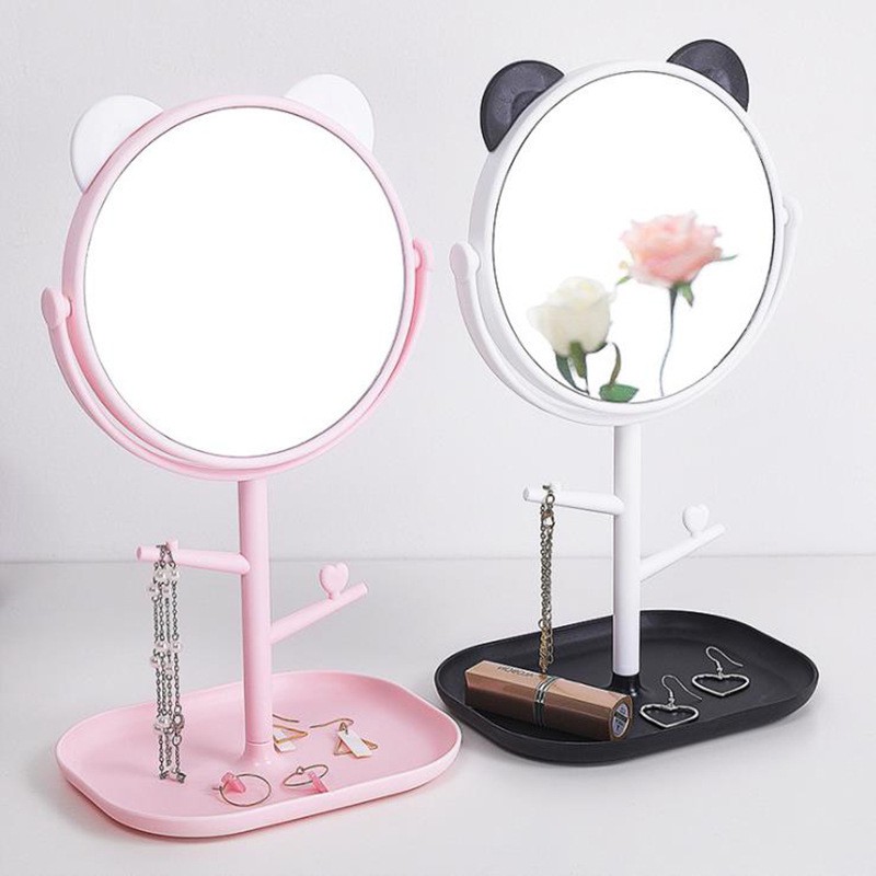 Grosir - C915 Kaca Meja Rias Bentuk Bulat / Cermin Motif Telinga Kucing &amp; Panda /Standing Mirror