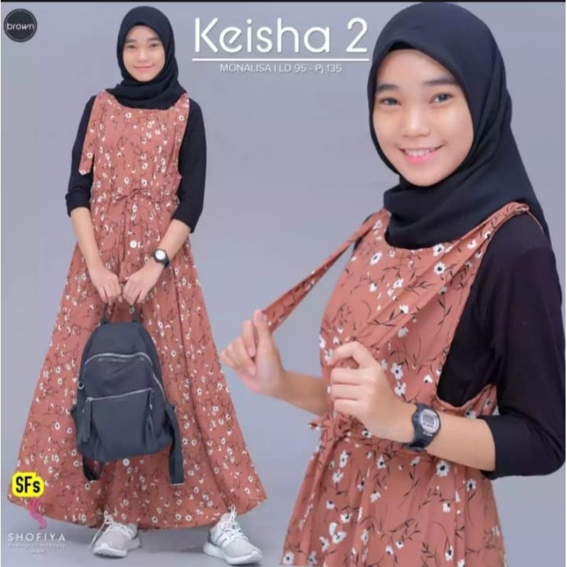 gamis Keysa overall set/baju muslim kekinian/baju muslim ABG/gamis anak usia tanggung