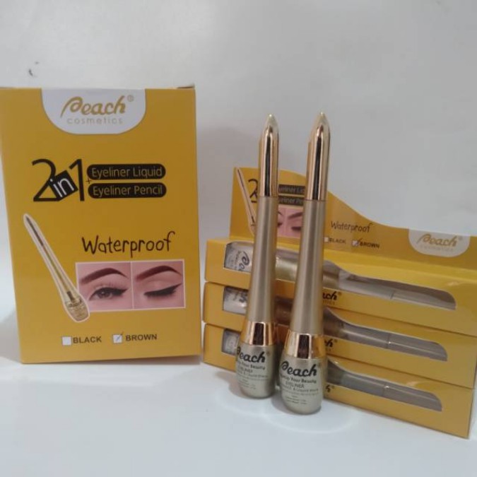 ⭐BAGUS⭐ PEACH 2 IN 1 EYELINER PENCIL + LIQUID BPOM