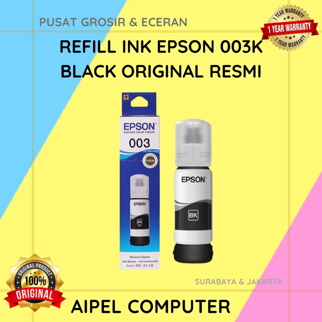 003K | REFILL INK EPSON 003 BLACK ORIGINAL RESMI