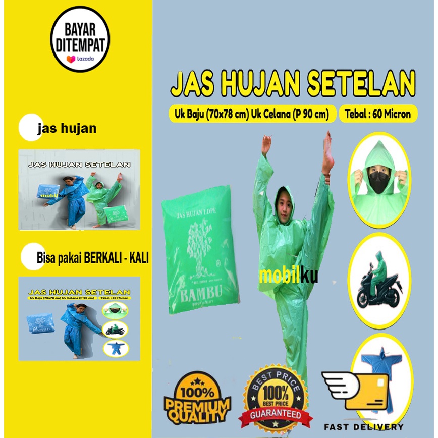 [BISA COD] Jas Hujan HDPE Plastik Setelan Baju Celana Raincoat Kualitas Bambu