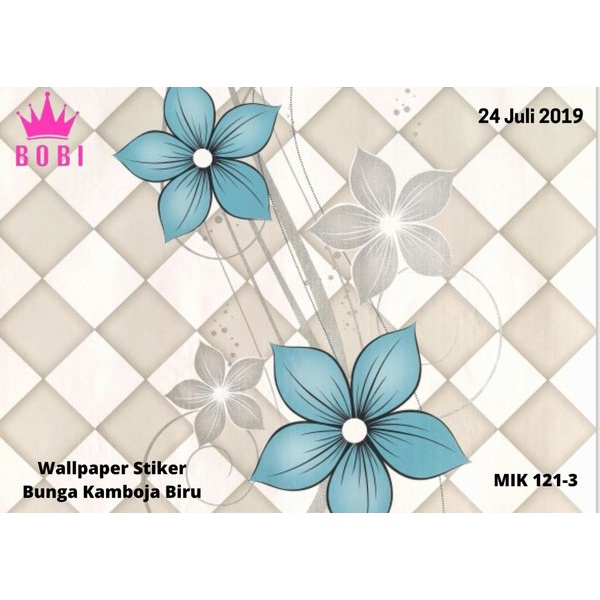 Wallpaper Dinding Stiker Motif Bunga Biru Kamboja Ketupat Kotak ukuran 45 cm x 10 m