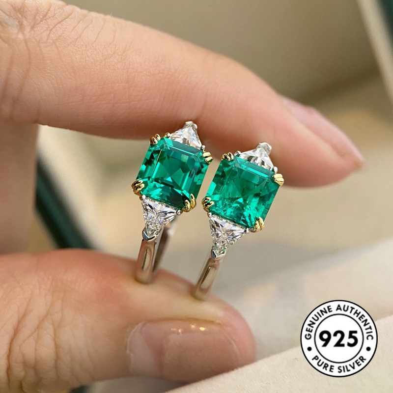 Cincin Sterling Silver 925 Dengan Batu Emerald Elegan Untuk Wanita