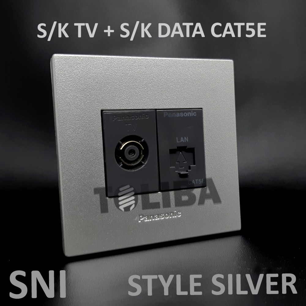 stop kontak tv + stopkontak data cat5e 8p silver panasonic / stop kontak panasonic internet rj45 sni