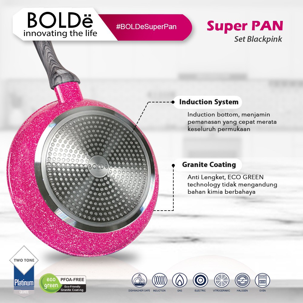 Bolde Super Pan Set | Wajan Panci Penggorengan Marble Granit Wok Anti Lengket