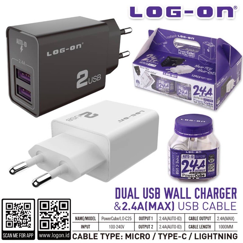 CHARGER LOGON POWERCUBE 2.4A 2USB ORIGINAL SMART ID