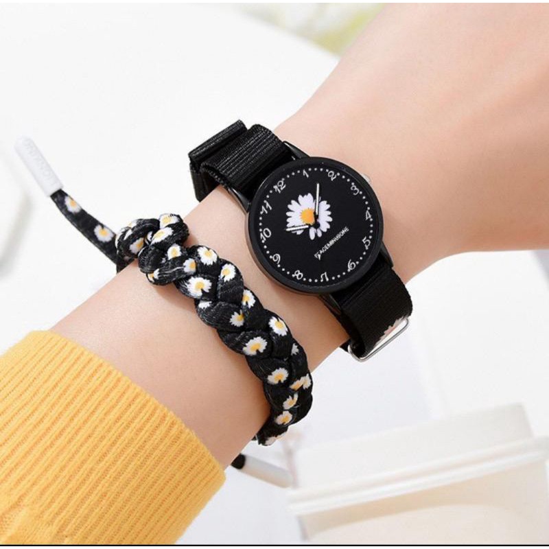 Jam tangan motif bunga warna hitam elegan