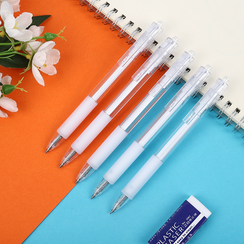 5pcs Transparent Bullet Point Gel Pen Press Pen Black Blue Ink Refill Stationery for School Office