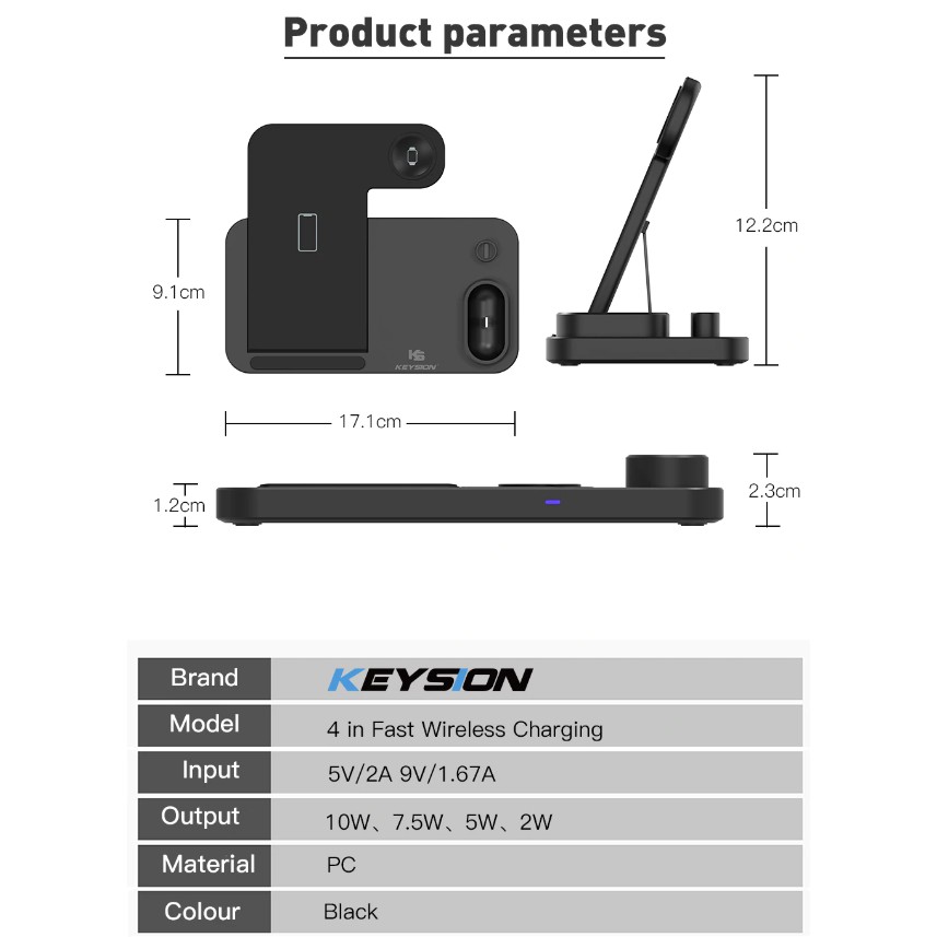 Keysion Charging Wireless 4 In 1 Untuk iPhone Apple Watch Airpods dan Android Samsung Xiaomi Huawei