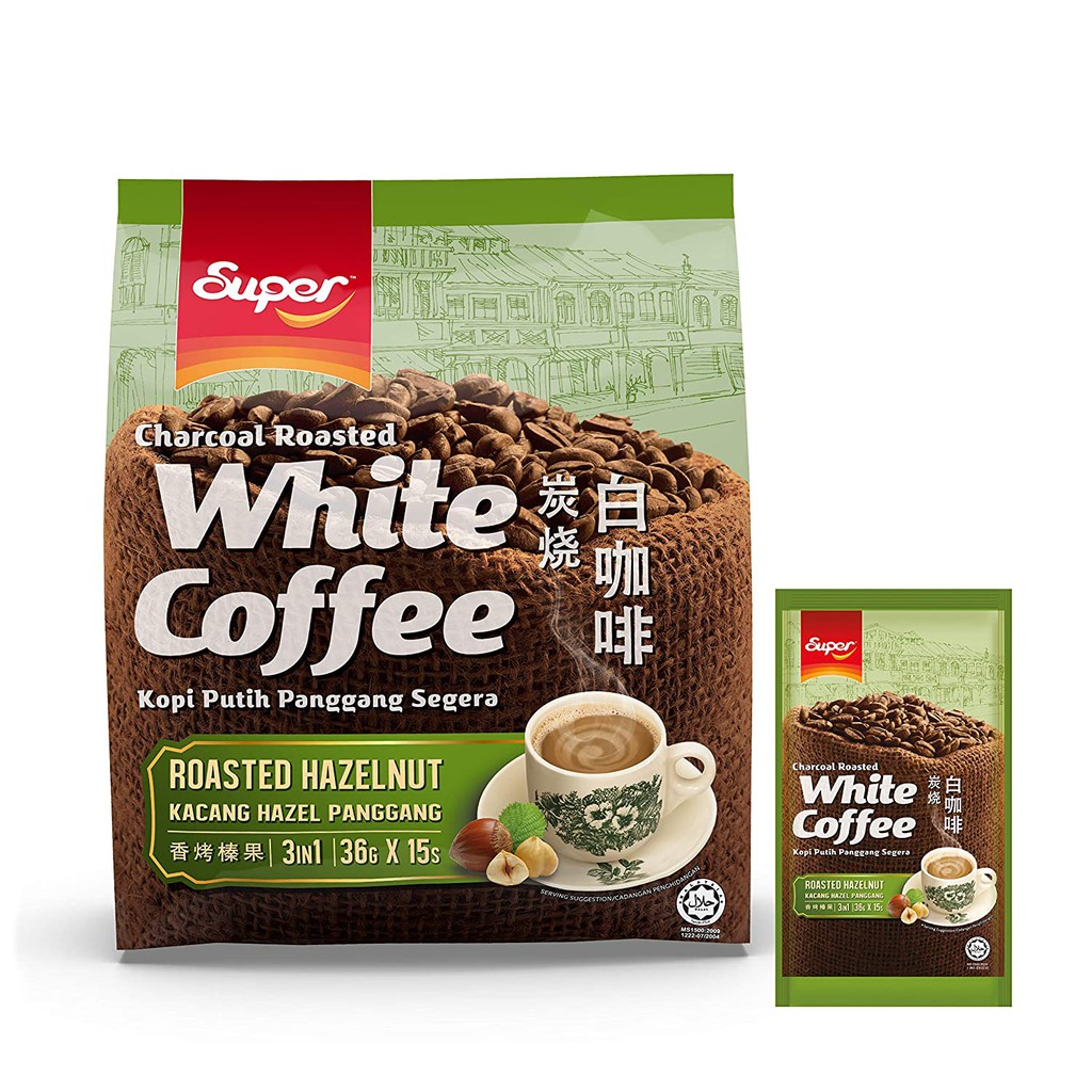 

KOPI PUTIH WHITE COFFEE INSTAN SUPER MALAYSIA IMPOR HAZELNUT 3 IN 1