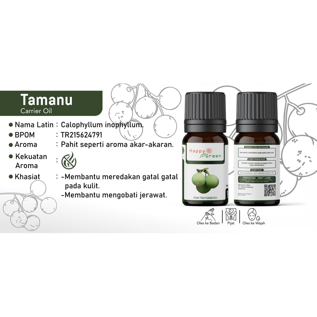 BPOM Happy Green Tamanu Oil  - Minyak Buah Tamanu Foraha Oil Murni 100% Pure Garansi Uang Kembali !