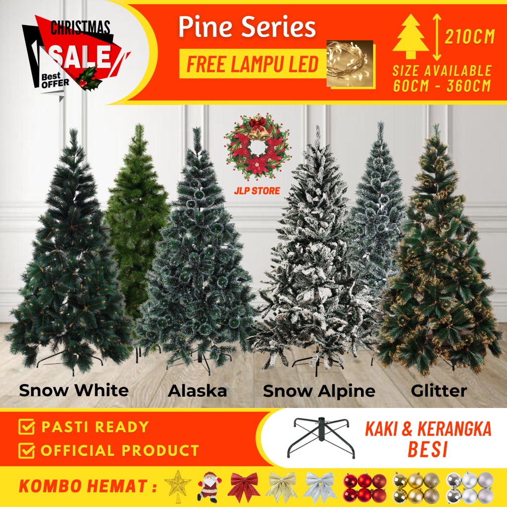 Jual Pohon Natal Premium Murah 2 Meter 7 Feet Pine Christmas Tree Jarum Polos Salju Gold Emas 7567