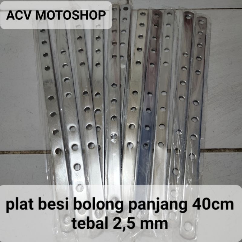 plat besi bolong crome panjang 38cm serbaguna universal tebal 2,5mm lebar 2cm