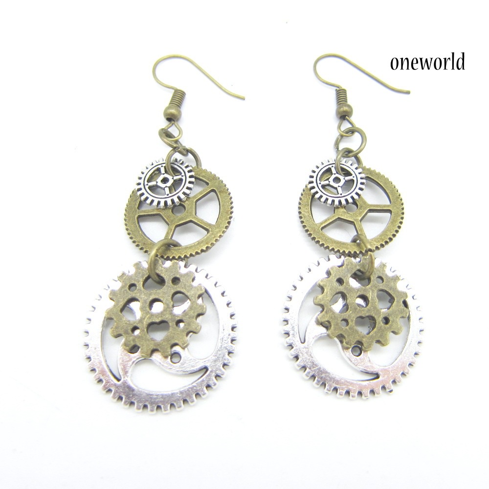 OW# Steampunk  Women Gear Pendant Hook Earrings Piercing Party Club Jewelry Gift