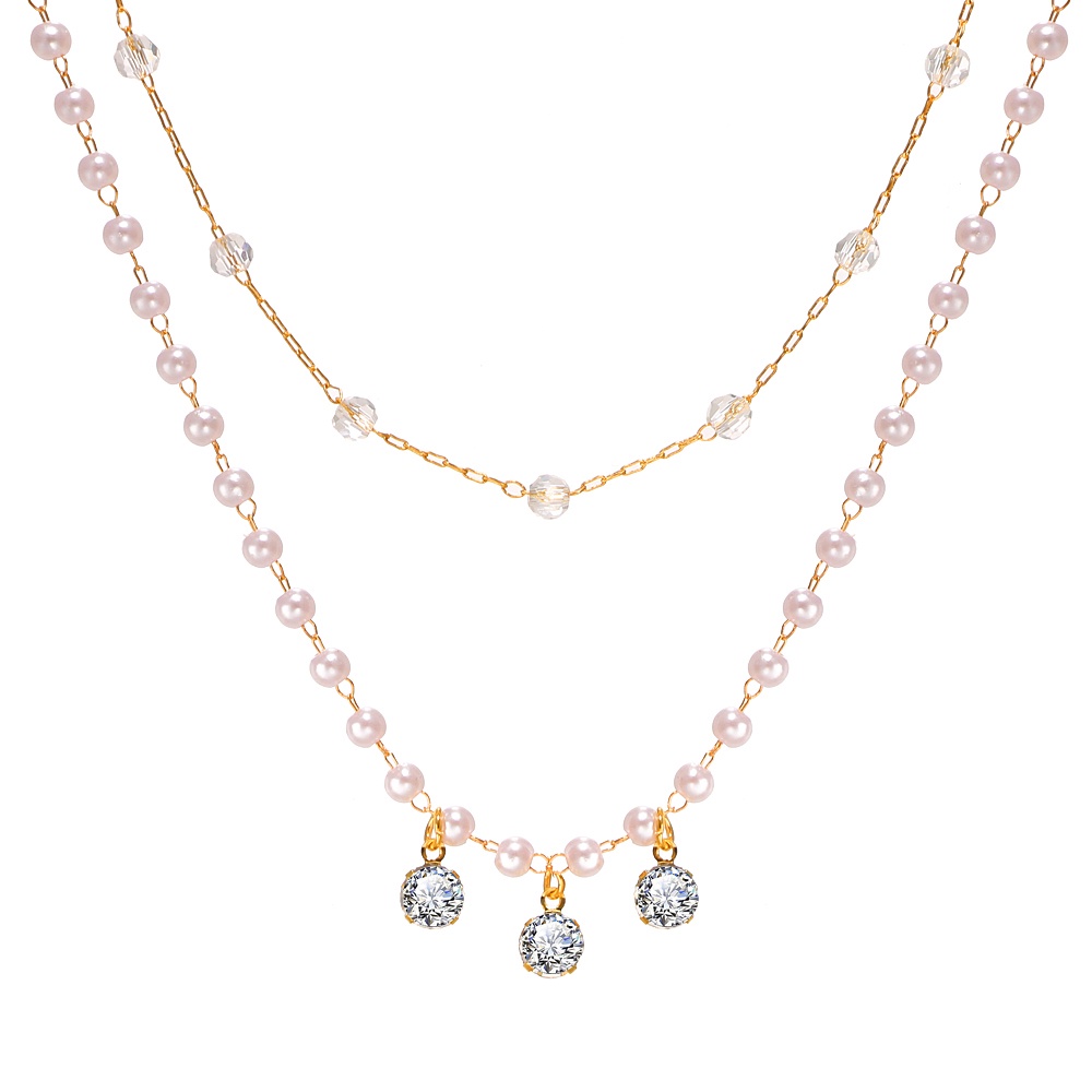 Kalung Choker Rantai Pendek Multilayer Liontin Kristal Mutiara Gaya Korea Untuk Wanita