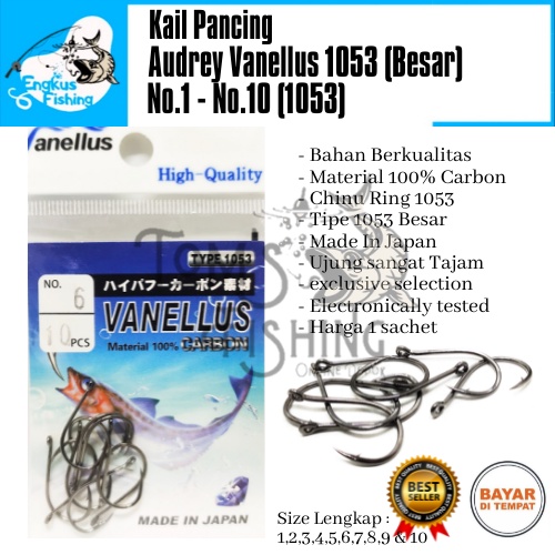 Kail Pancing Audrey Vanellus 1053 Besar (No.1 - No.10) Murah High Carbon Steel - Engkus Fishing