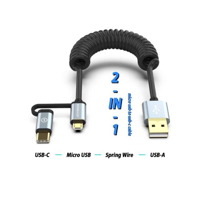 JOYSEUS kabel charger data 2 in 1 micro usb & type c fast charging cable gold 120cm