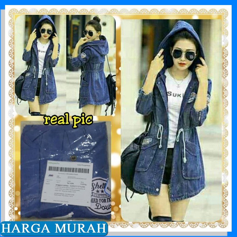Jaket Jeans Cewek Kekinian Jumbo Jacket Jins Denim Remaja Oversiz AV405 Jaket Denim Serut Amanda