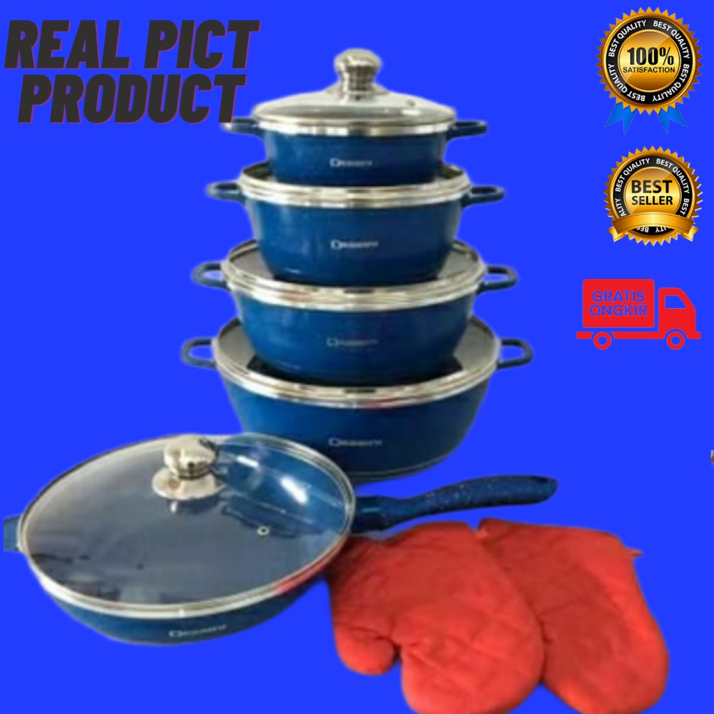 Casserole Granite Dessini panci fullset 12pcs ori murah Frypan batu granit cookware italy anti gores