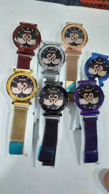 Jam Tangan Wanita Korea Strap Magnet Swarovskiy Double Angsa 7 color