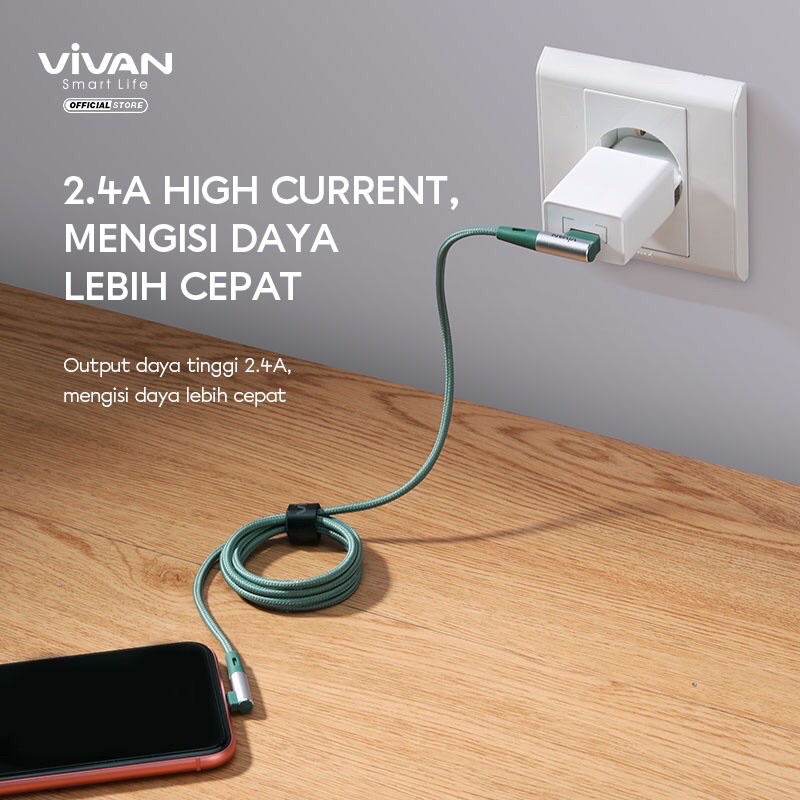 VIVAN BWL100S Kabel Data iPhone Kabel Fast Charging Gaming Siku 2.4A - 1M - Garansi 1 Tahun