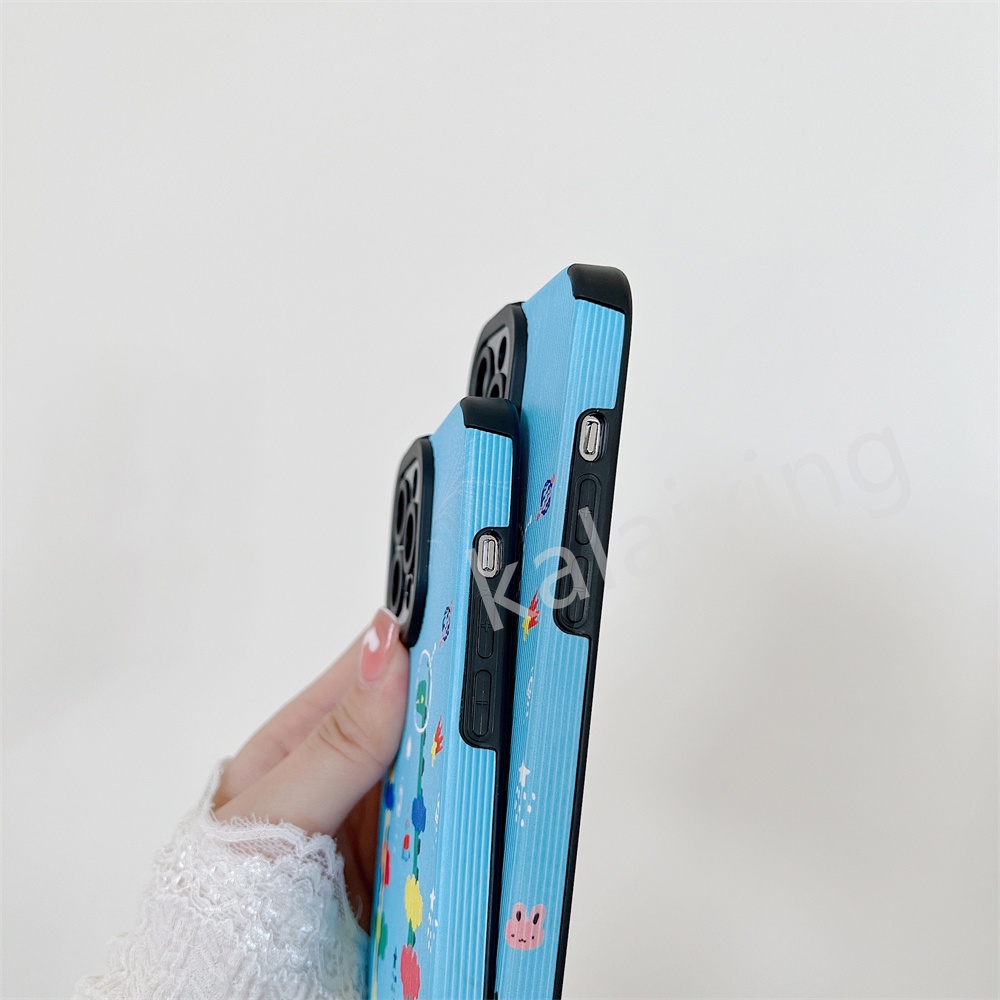 Case Motif Kartun Hewan Warna Biru Untuk iPhone 12 Pro Max 13pro 11pro 7plus 8 Xr X