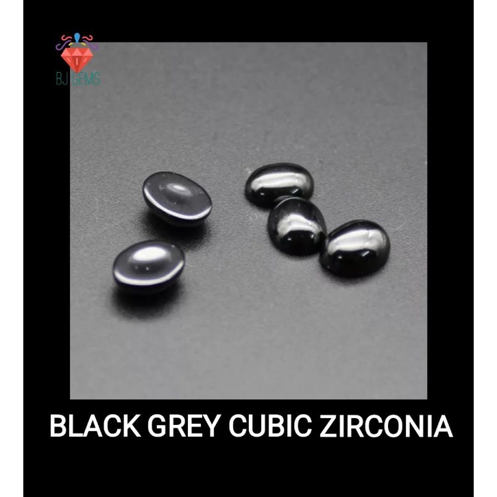 10x8mm Black Grey Cubic Zirconia Cabochon Permata Hitam Oval Perbutir