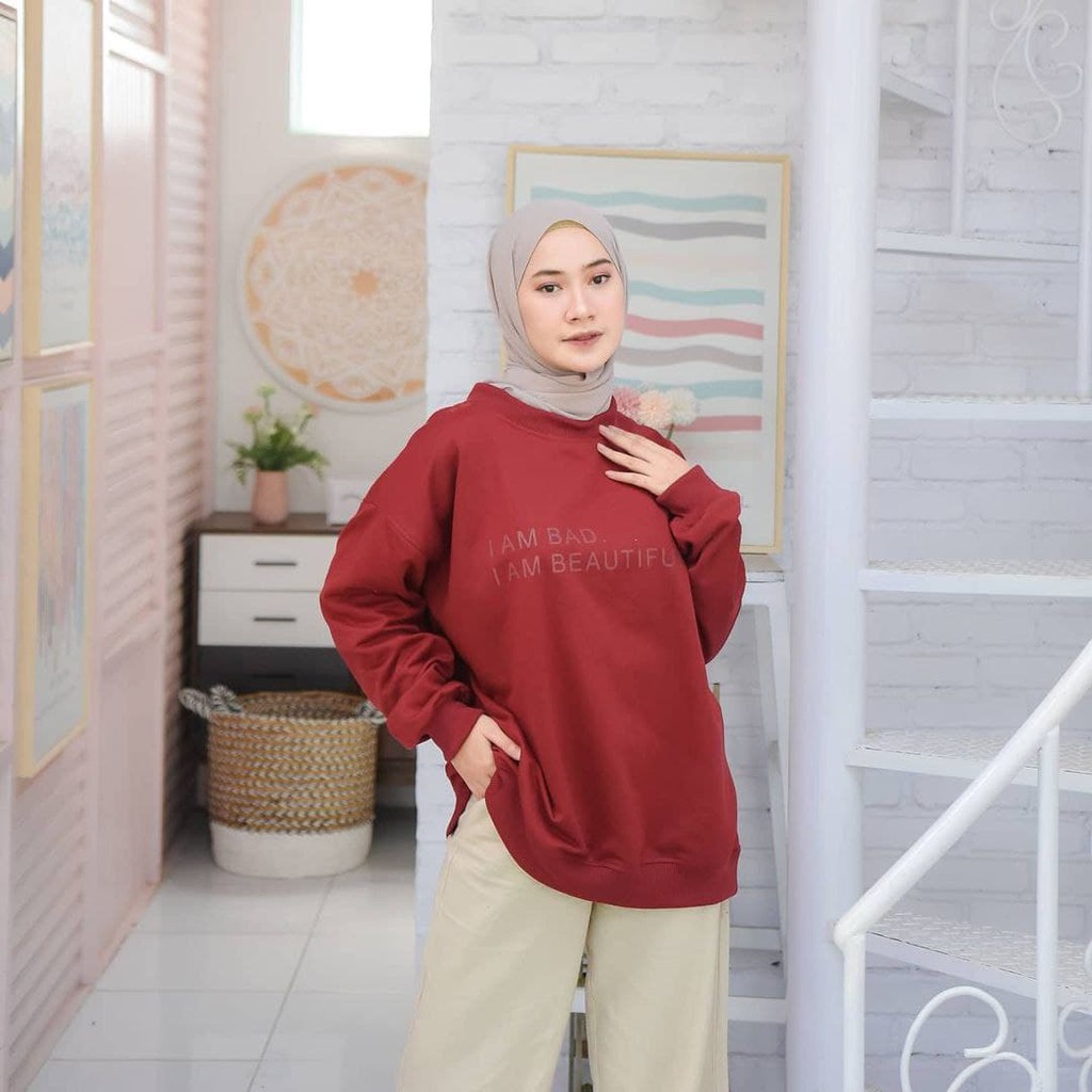 Nara Grosir - I am Bad XXL Sweater l Sweater Polos l Sweater Pria dan Wanita