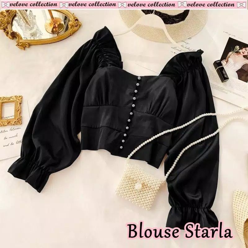 BLOUSE STARLA FASHION / ATASAN WANITA KOREA / WARNA HITAM PUTIH / MONOCHROME FASHION