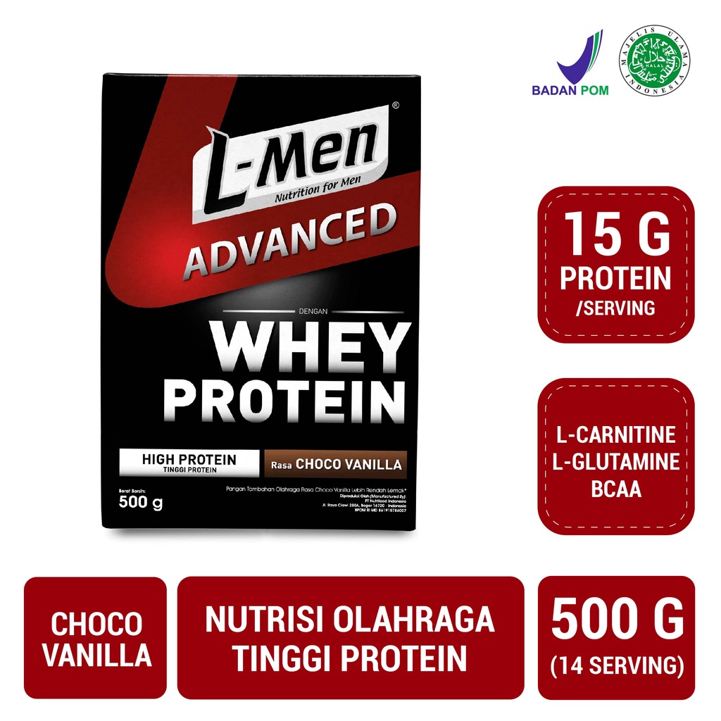 

L-Men Whey Advanced Choco Vanilla 500 gram - Suplemen Tinggi Whey Protein