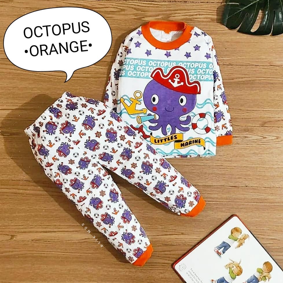 Klik Mds Setelan Piyama Anak Cowok Motif Octopus / Baju Tidur Bayi Laki-laki Usia 3 Bulan - 2 Tahun