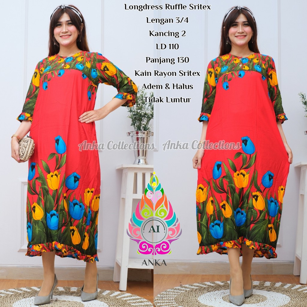 DASTER PANJANG RUFFLE LONGDRESS RUFFLE STANDAR DAN JUMBO Daster Panjang