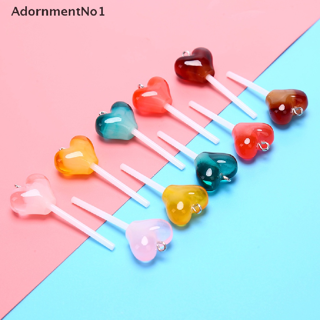 (AdornmentNo1) 10pcs / Set Liontin Resin Bentuk Lolipop / Hati Untuk Kerajinan Tangan / Perhiasan DIY