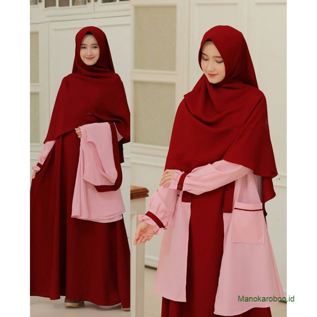 Gamis Terbaru/  New Series Elbina Set Gamis + Outer  Ukuran S M L XL/ Terlaris Gamis Cantik
