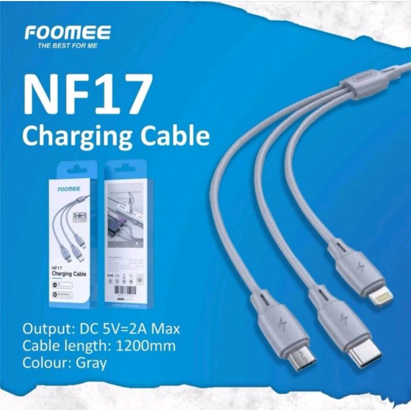 Kabel 3in1 MICRO USB TYPE C LIGHTNING FOOMEE NF17 Cable Charger 2A