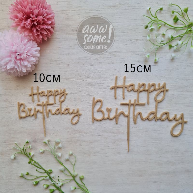 Cake Topper Happy Birthday besar bahan Plastik warna Nude / Kayu Coklat Muda / Shabby / Minimalist /