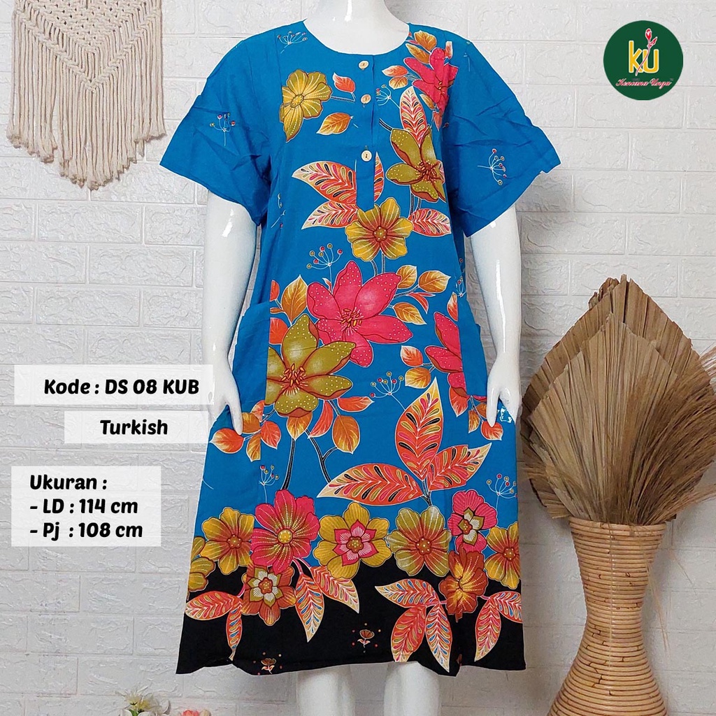Bisa COD DS08 KUB | Daster Batik Kencana Ungu Asli Label Biru | Baju Santai Tidur Wanita Dewasa Kancing Depan Busui Friendly Motif Terbaru-Turkish D