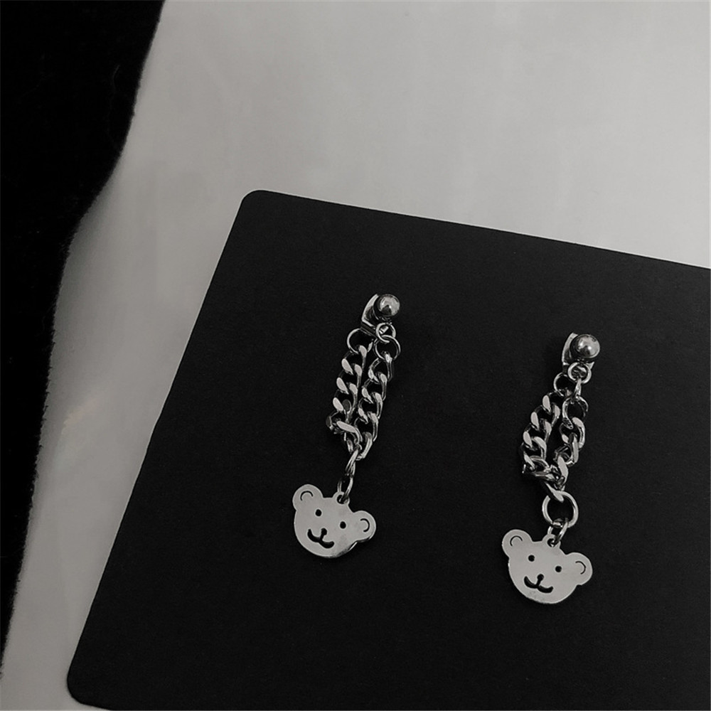 Bear Chain Female Cool Small Crowd Design Sense Earrings Back Hanging Earrings Lovely