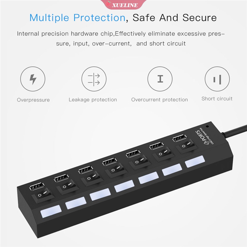 Hub Splitter Multi Port USB 2.0 4 / 7 Dengan Saklar Untuk PC / Laptop